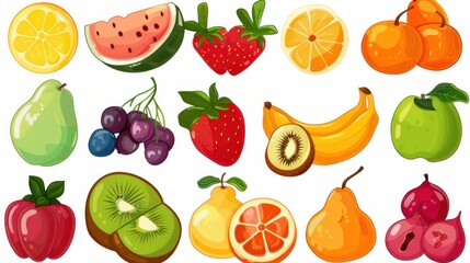Fresh fruits, icon illustration, vector on white background 