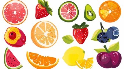 Fresh fruits, icon illustration, vector on white background 