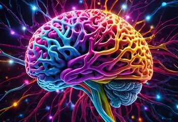 Fototapeta premium illustration, illustration human brain engaged cognitive showcasing neurons firing connectivity, connection, mind, intelligence, brainpower, intellectual, neurotransmitters