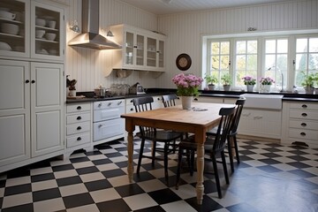 Scandinavian Kitchen Bliss: Modern meets Traditional with Checkerboard Floors