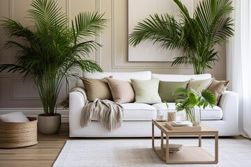 Green Palm Oasis: Tropical Plant Decorations in Scandi Living Room