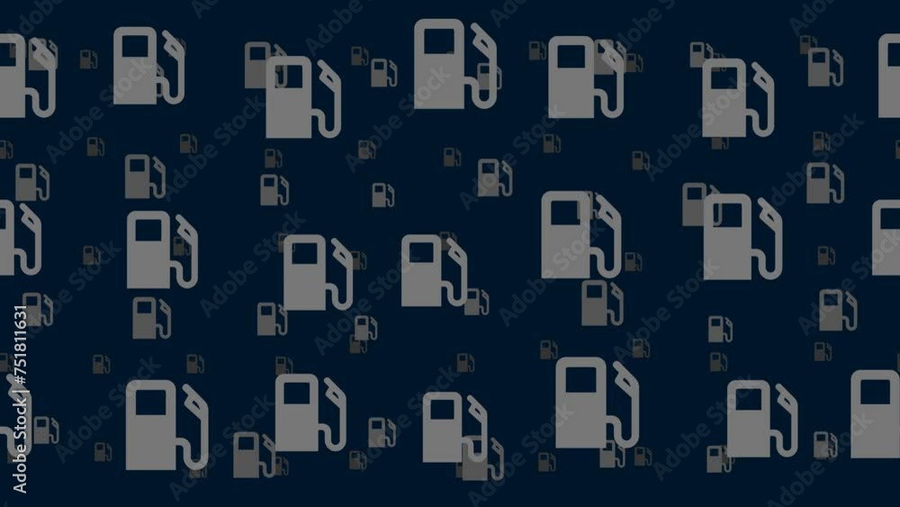 Poster gas station symbols float horizontally from left to right. parallax fly effect. floating symbols are