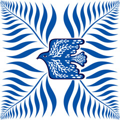 Bird animal shape with floral seamless pattern. Contemporary art flat cartoon background, simple bird flying 