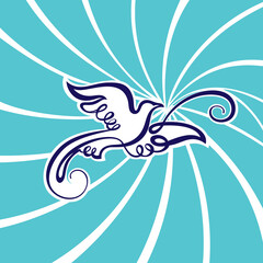 Bird animal shape with floral seamless pattern. Contemporary art flat cartoon background, simple bird flying 