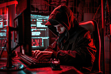 hacker working at his computer. data security concept. cyber attack