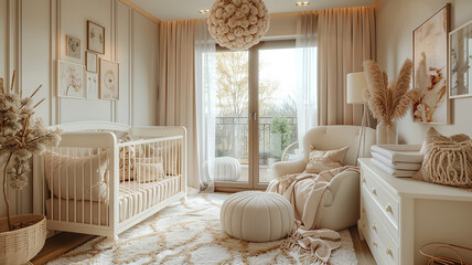 Indulge in the tranquility of infancy with a serene nursery retreat, enveloped - obrazy, fototapety, plakaty
