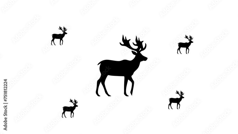 Poster zoom in and out animation the deer symbol. large black symbol in the center and four small symbols a