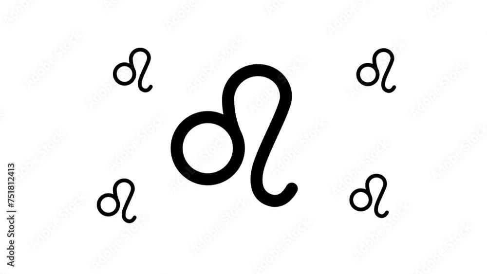 Poster zoom in and out animation the zodiac leo symbol. large black symbol in the center and four small sym