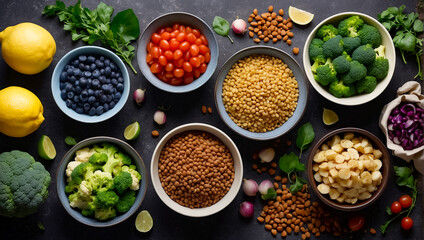 Various vegetables and cereals on the table super food