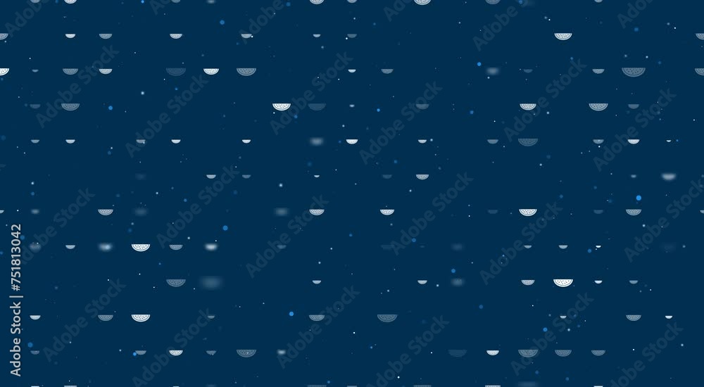 Poster template animation of evenly spaced watermelon piece symbols of different sizes and opacity. animati