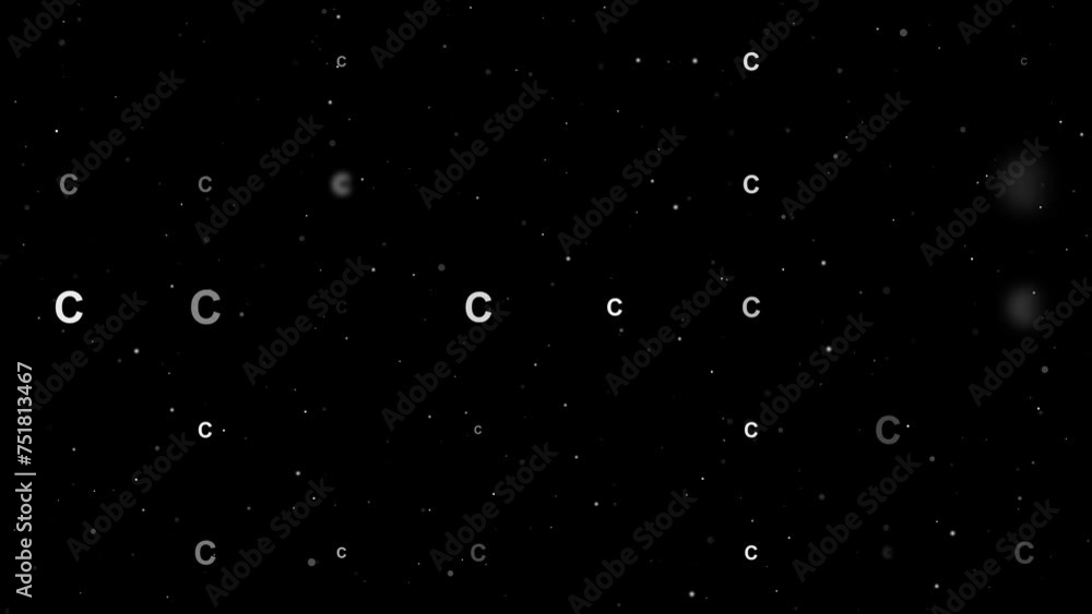 Poster template animation of evenly spaced capital letter c symbols of different sizes and opacity. animati
