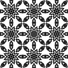 Black and white vintage seamless pattern. Floral ornamental monochrome damask background.