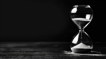 concept of Sand hourglass with flowing sand inside. Realistic black and white hourglass for business project, t-shirt