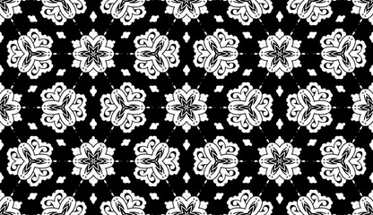 Black and white vintage seamless pattern. Floral ornamental monochrome damask background.
