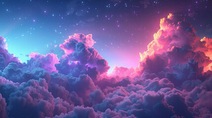 Infinite space background with clouds, nebulas and stars neon colors, This image elements furnished by NASA - obrazy, fototapety, plakaty