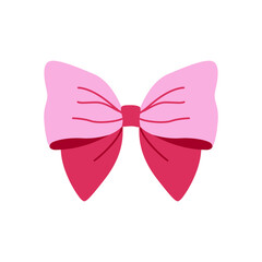 Pink ribbon for hair. Flat vector illustration. Trendy bow for presents wrapping. Gift birthday sale decor. Cute vintage hairstyle element