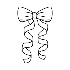 Outline wavy ribbon for hair. Flat vector illustration. Trendy bow for presents wrapping. Gift birthday sale decor. Cute vintage hairstyle element