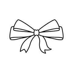 Outline ribbon for hair. Flat vector illustration. Trendy bow for presents wrapping. Gift birthday sale decor. Cute vintage hairstyle element