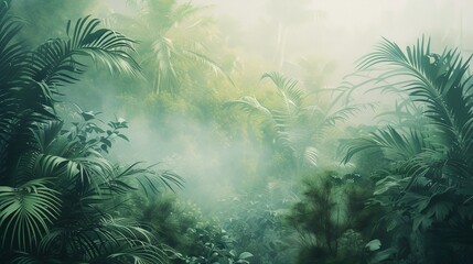 Fototapeta na wymiar a painting of a tropical scene with palm trees