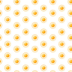 Seamless pattern yellow sun. Round yellow sun. Vector illustration of seamless sunshine pattern, for summer designs, cards, banners, textiles, gift wrapping.