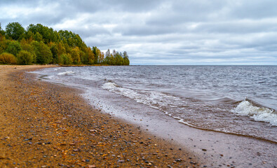 On the shore of Lake Onega in Russia in late autumn.