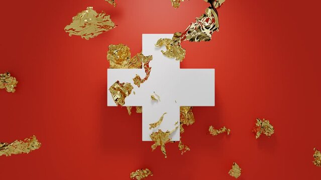 animation of swiss flag peeling off  from the gold leaf