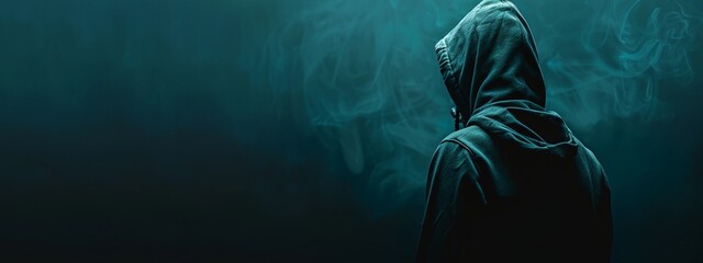 hooded man on a dark background
