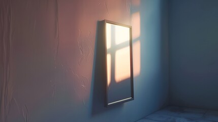 a mirror is shown on a wall with a light coming through it
