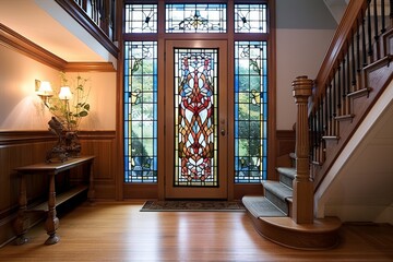 Vintage Glass Panel Inspirations: Elegant Entryway with Intricate Glass Front Door Patterns
