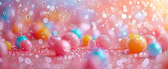 Obraz na płótnie Canvas Dreamy candy landscape with sparkling sugar-covered treats amidst a soft focus bokeh light.