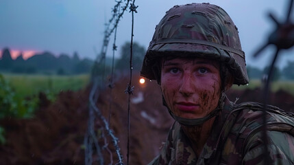 Obraz premium The ambushes and defensive racks installed along the front line, where the military are ready t