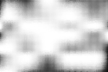 Dot halftone gradient background. Circle grid background. Black and white dotted wave pop art texture