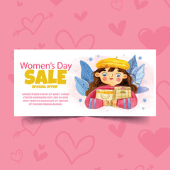watercolor international women s day sale horizontal banner design vector illustration