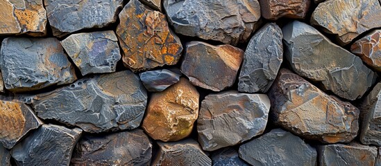 Detailed view of a wall constructed from rocks creating a textured surface.