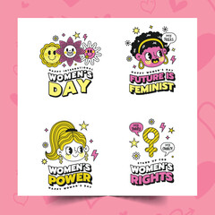 hand drawn international women s day labels collection design vector illustration