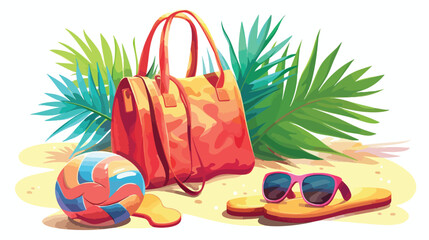 Vacations handbag sandals sunglasses ball vector ill