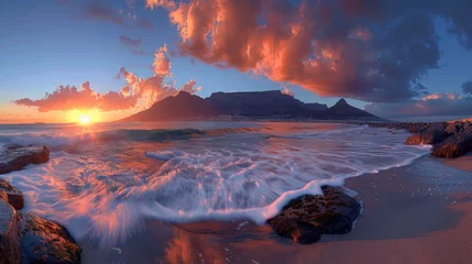 Fototapete Tafelberg Sunset panorama HDR of a beach near cape town, south africa. Table mountain can be seen in the distance. Very large file perfect for backgrounds or billboards.