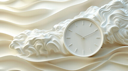 clock and time 3d logo , cream textured  background showing universe is a vast clockwork mechanism,...