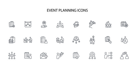 Event planning icon set.vector.Editable stroke.linear style sign for use web design,logo.Symbol illustration.