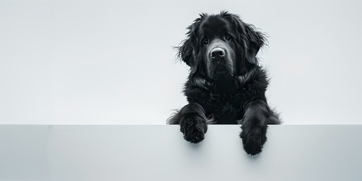 Adorable black dog peeking over edge. minimalist style. perfect for pet lovers' content. high-quality, versatile image. AI