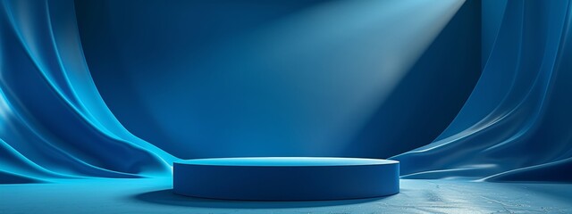 Podium background blue platform product 3d studio stage pedestal light. Stand background product...