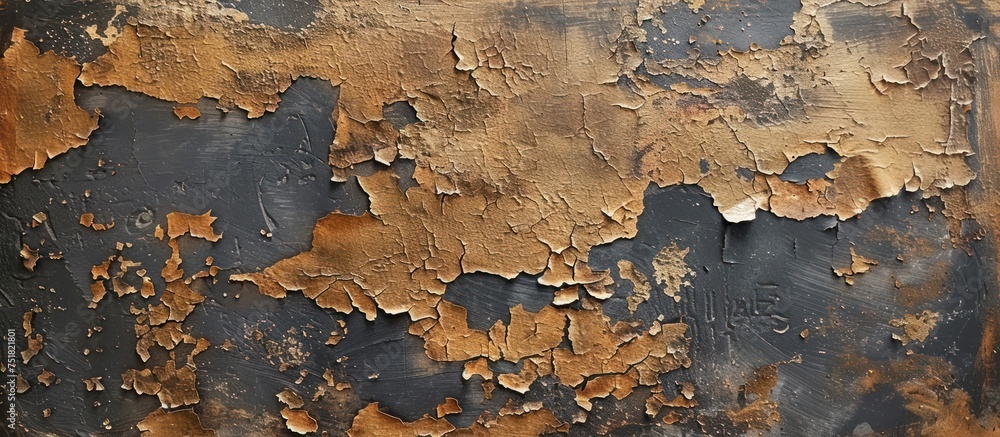 Poster up close view of a rusted metal surface showing intricate patterns and textures in brown and black h