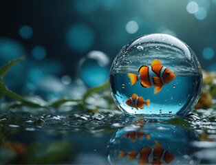 gota de agua con peces  en su interior
