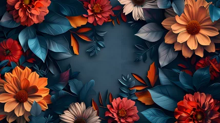 Tuinposter Heartshaped flower and leaf design on dark background © Nadtochiy