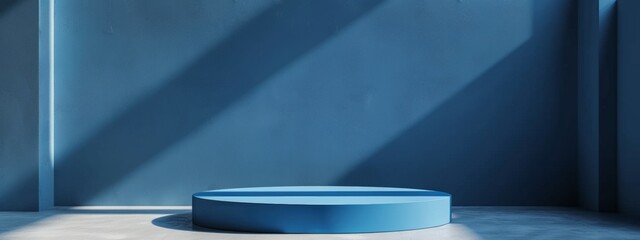 Podium background blue platform product 3d studio stage pedestal light. Stand background product...