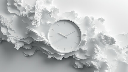 clock and time running out ,all white 3d textured background showing universe is a vast clockwork...