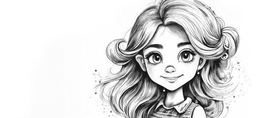 Black and White Drawing of Girl 