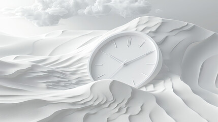 clock and time running out ,all white 3d textured background showing universe is a vast clockwork...