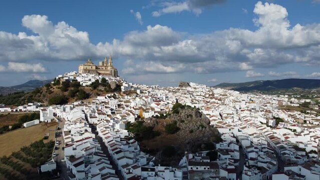 Aerial view of Olvera, one of the famous white villages in the province of Cadiz in Spain.