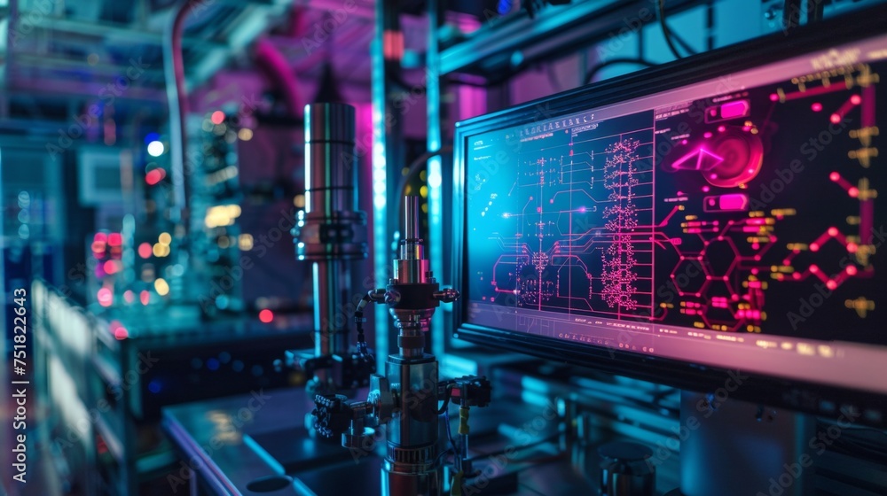Poster advanced scientific interface with vibrant screen in laboratory